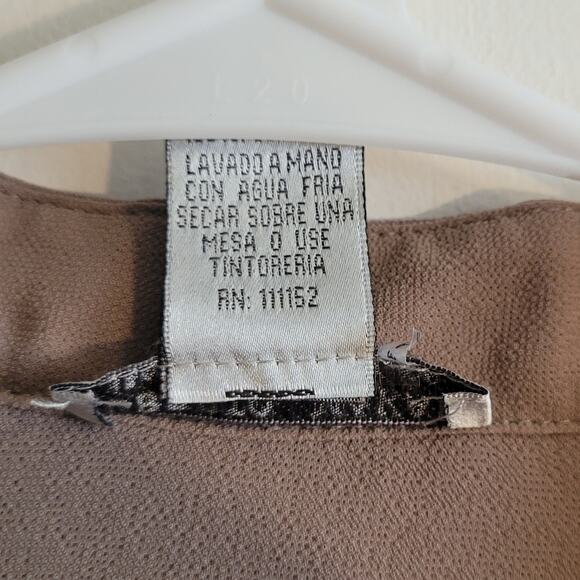 ALBERTO MAKALI Drape Front Blouse Top L Taupe Sheer Overlay Career Boho Chic - Picture 10 of 10